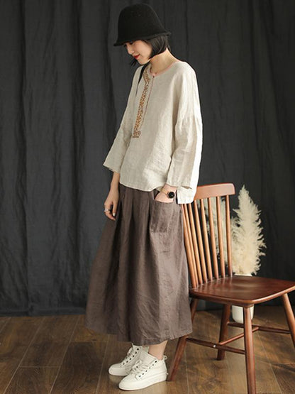 Retro Linen Embroidered T-shirts