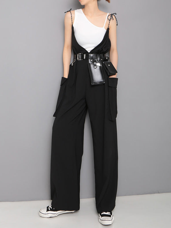 Spaghetti-neck Big Pocket Jumpsuits