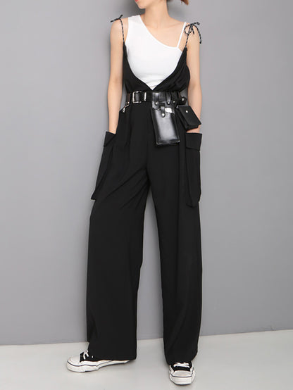 Spaghetti-neck Big Pocket Jumpsuits