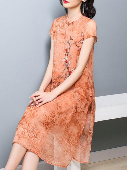 Loose Oversize Printed Split-side Dress