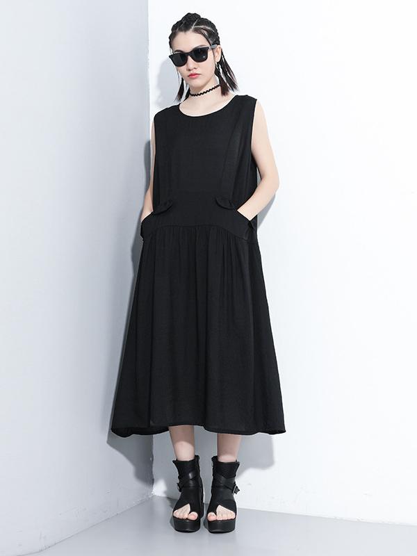 Original Solid Irregularity Sleeveless Dress