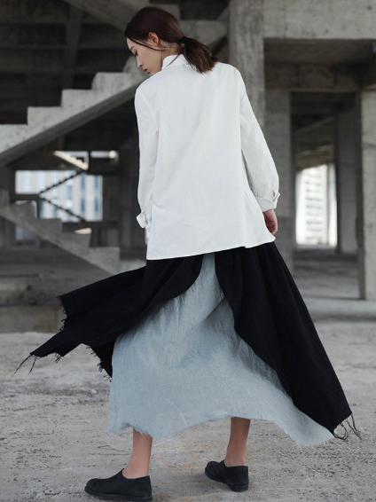 Ramie Cotton Split-joint Skirt Bottom