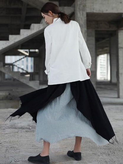 Ramie Cotton Split-joint Skirt Bottom