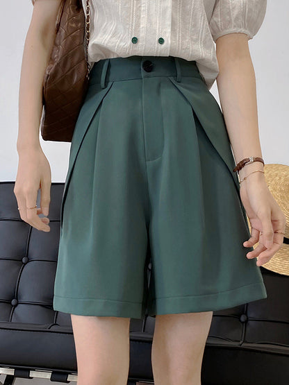 Original Solid Color High-Waisted Wide-Leg Column Shorts