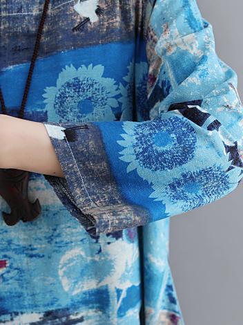 Ramie Cotton Plus Size Printing Style Midi Dresses