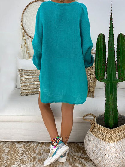 Solid Color V-neck Loose Blouses&Shirts Tops