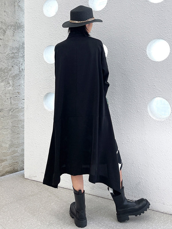 Stylish Irregular Polka-Dot Spit-Joint Buttoned Lapel Collar Long Sleeves A-Line Midi Shirt Dress