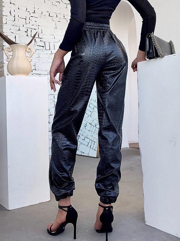 Punk Solid Loose PU Harem Pants
