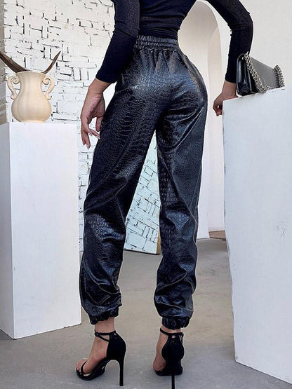 Punk Solid Loose PU Harem Pants