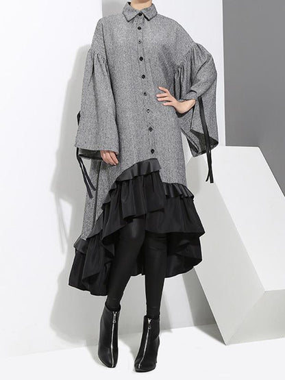 Loose Split-joint Falbala Lapel Blouse Dress