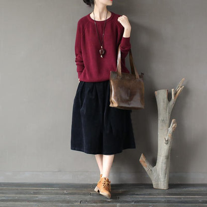 Autumn Basic Cotton Solid Loose Short Women Sweater