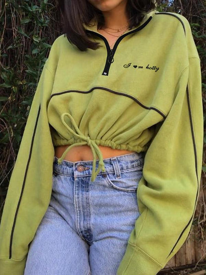 Letter Printed Drawstring Sweatshirt