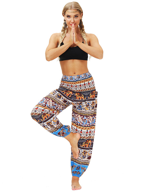 Bohemia Stripes Printed Elastic High Waisted Knickerbockers& Yoga Pants