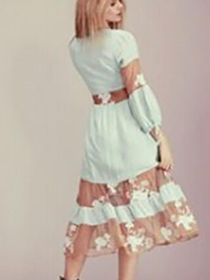 Veil Solit-joint Puff Sleeves Maxi Dress