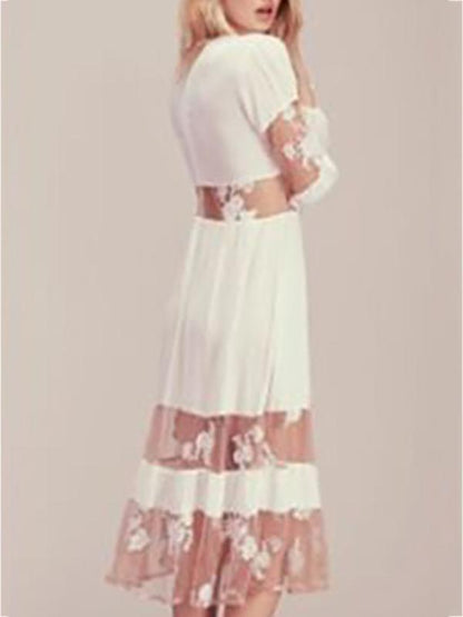 Veil Solit-joint Puff Sleeves Maxi Dress