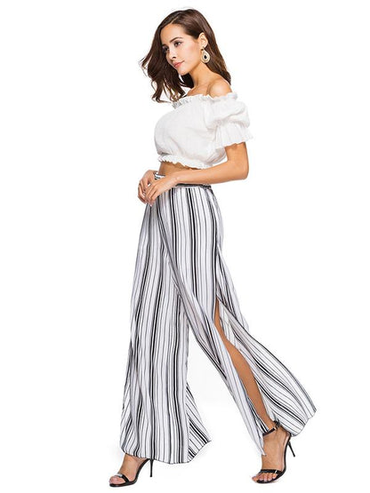 Chiffon Elastic Waist Split-side Casual Pants Bottoms