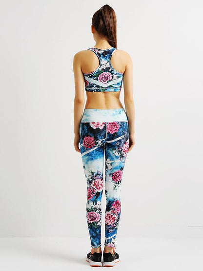 Yoga Floral Bra And Legging Suits