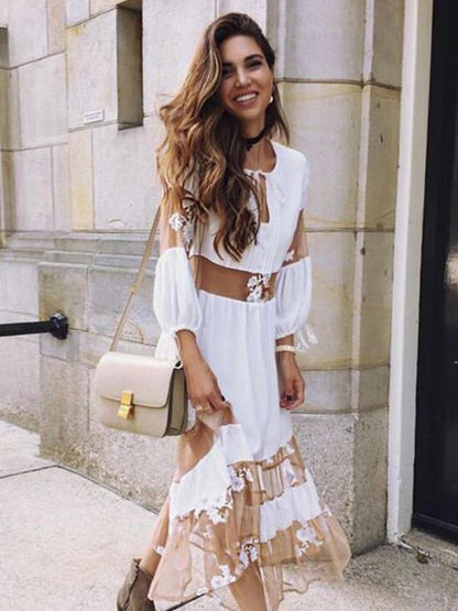 Veil Solit-joint Puff Sleeves Maxi Dress