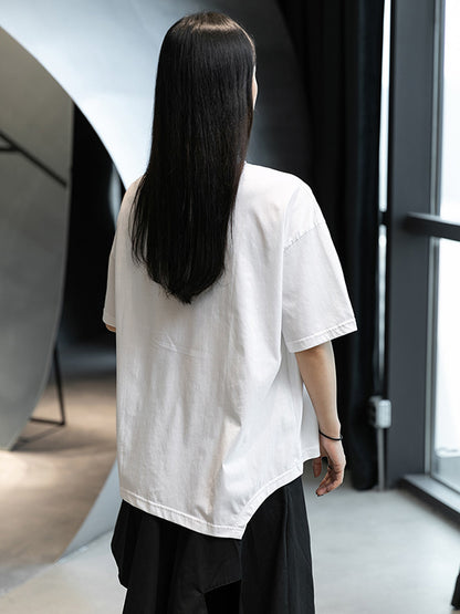Stylish White Round-Neck Asymmetric Split-Joint T-Shirt