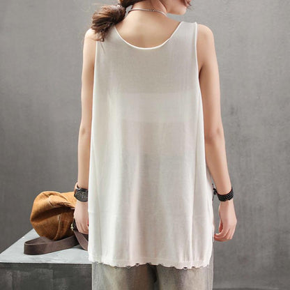 Casual Print Linen Loose Sleeveless Top