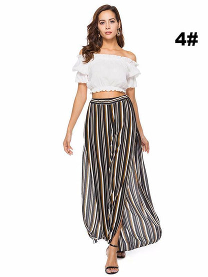 Chiffon Elastic Waist Split-side Casual Pants Bottoms