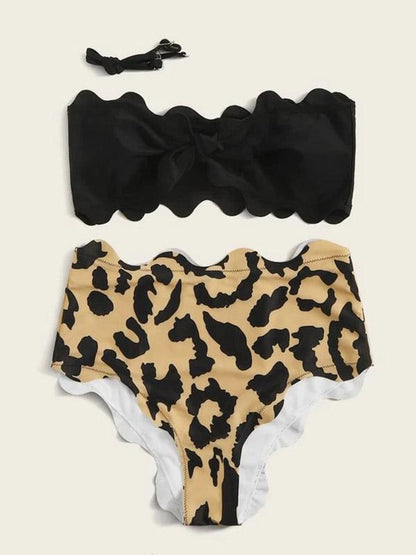 Strapless Bow Split Type Bikini Swimsuit