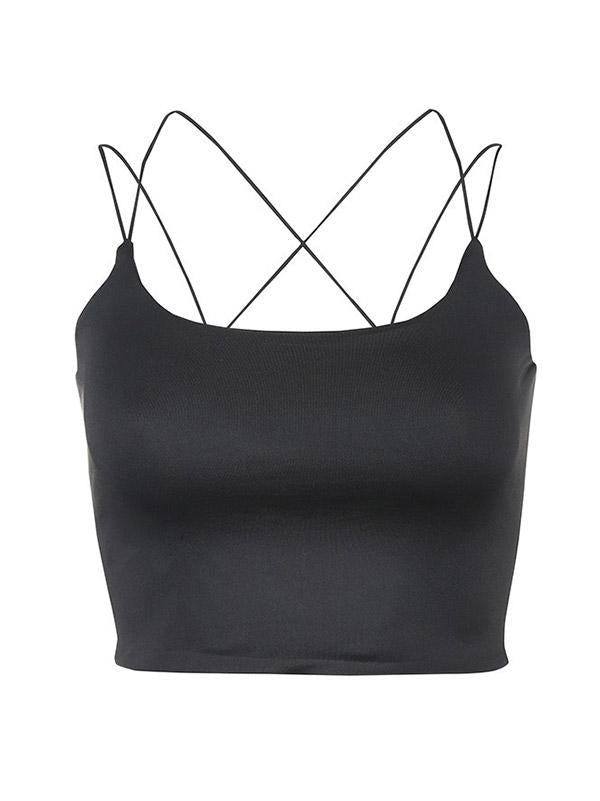 Sexy Wrap Solid Spaghetti-Neck Vest Top