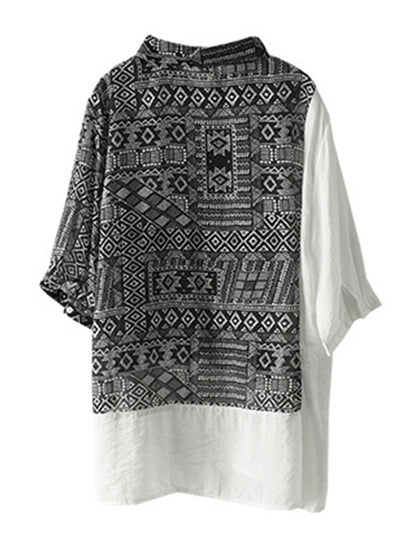 Original Printing Half Sleeve Lapel Blouse Tops
