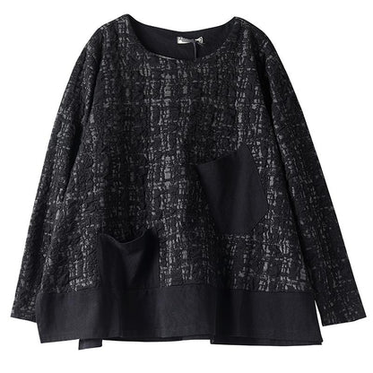 Buykud Asymmetrical Pockets Spliced Loose Pullover Blouse