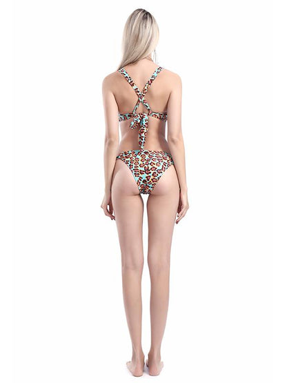 Leopard Backless Bikinis Swimwear