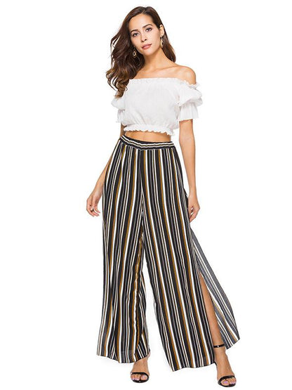 Chiffon Elastic Waist Split-side Casual Pants Bottoms