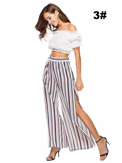 Chiffon Elastic Waist Split-side Casual Pants Bottoms