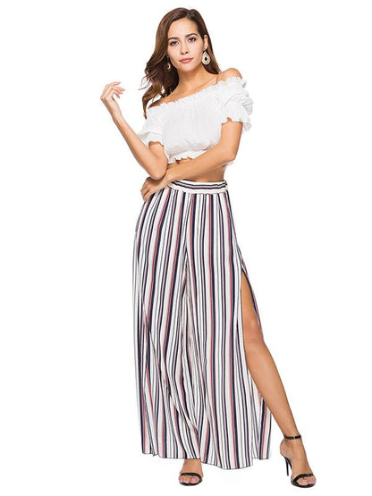 Chiffon Elastic Waist Split-side Casual Pants Bottoms