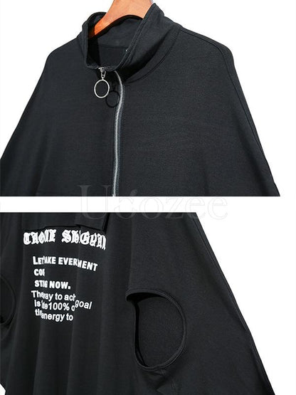 Loose Letter Printed Batwing Sleeves Cropped Cloak