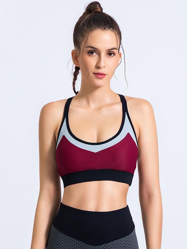 Wrap Contrast Color Backless Spaghetti-Neck Sports Bra