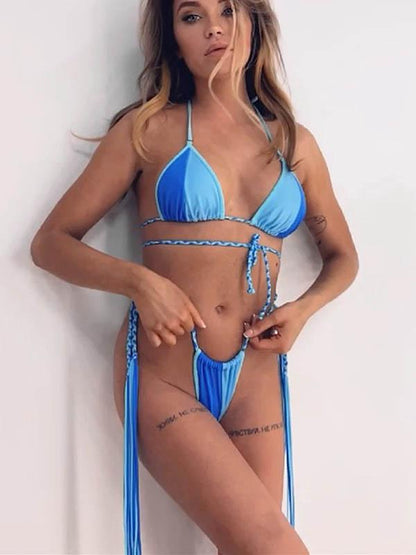 Triangles Braiding Bandage Split-Joint Bikini Swimsuit
