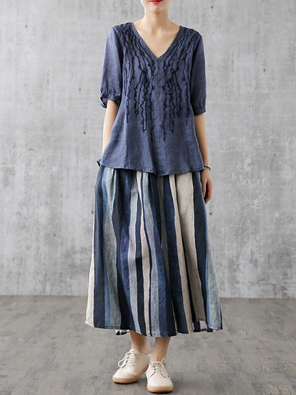 Original Linen Stripe Empire A-Line Skirt