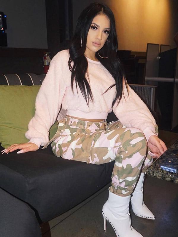 Plus Size Pink Camouflage Printed Track Pants