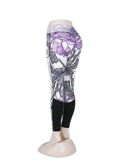 Split-joint Printed Floral Yoga Leggings