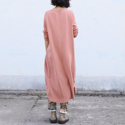 Buykud Solid Color Lacing Long Knitted Shirt