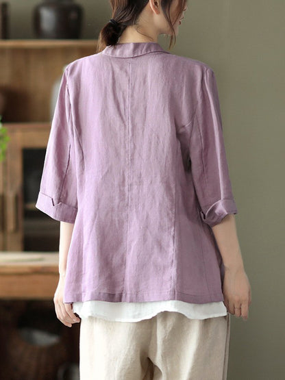 Urban Simple Solid Color Notched Collar Half Sleeves Blazer