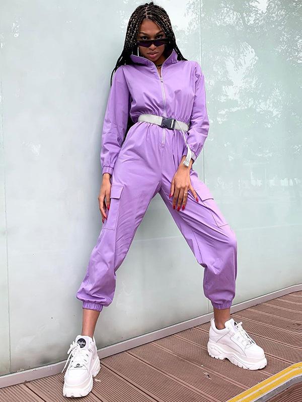 Zipper Belted Overall Jumpsuits