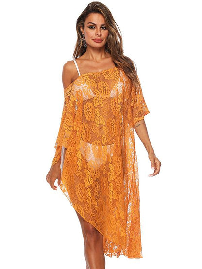Lace Solid Floral Beach Cover Up