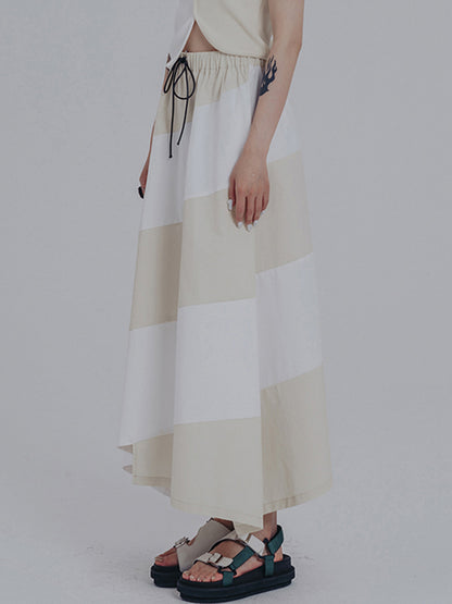 Simple Drawstring Waisted Contrast Color A-Line Skirt