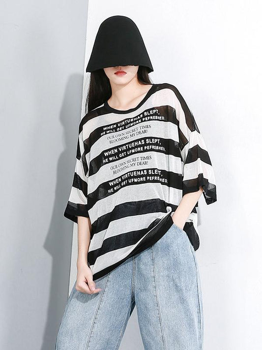Striped See-through Sun-protection T-shirt
