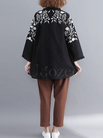 Loose Embroidered Round-neck Shirt