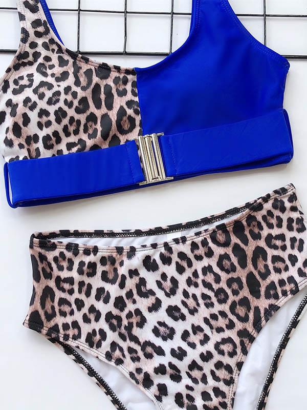 Stitching Leopard Empire Bikini Swimsuit