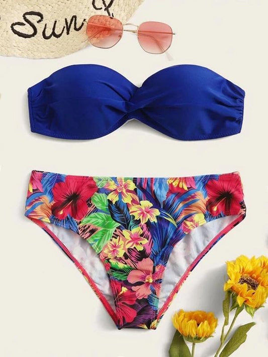 Strapless Printed Split Bikini Swimsuit