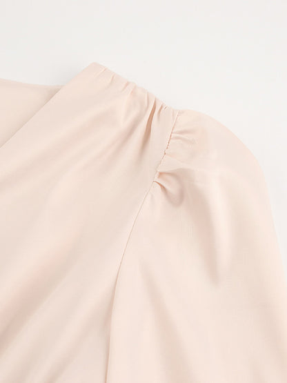 Urban Buttoned Split-Front High Waisted Puff Sleeve A-Line Midi Dress