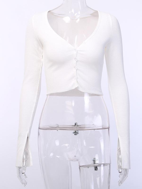 Long Sleeves V-Neck Exposed Navel Tees